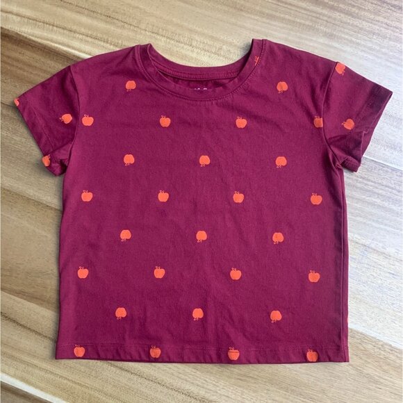 Cat & Jack Kids Girls Apple Print T-Shirt Burgundy Short Sleeve Size Small - Picture 4 of 6